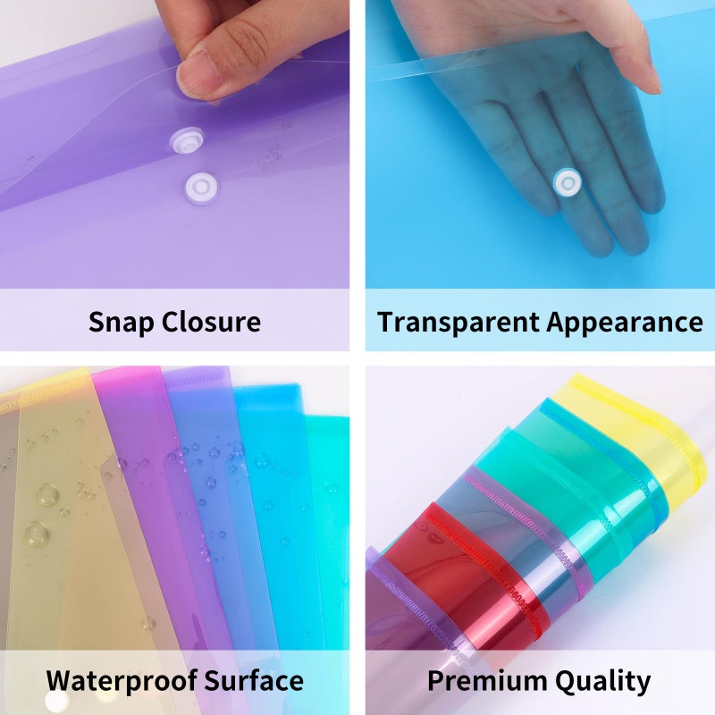 EOOUT 14pcs Plastic Envelopes, Plastic Folders for Documents, Poly Folders with Snap Closure, A4 Size, Letter Size, for School and Office Supplies - Image 4