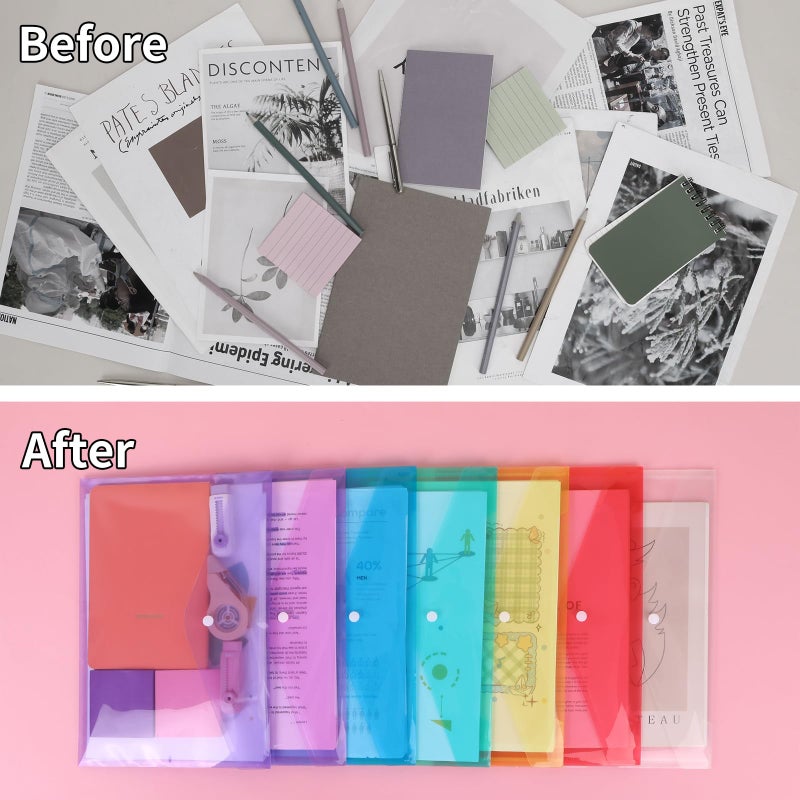 EOOUT 14pcs Plastic Envelopes, Plastic Folders for Documents, Poly Folders with Snap Closure, A4 Size, Letter Size, for School and Office Supplies - Image 5