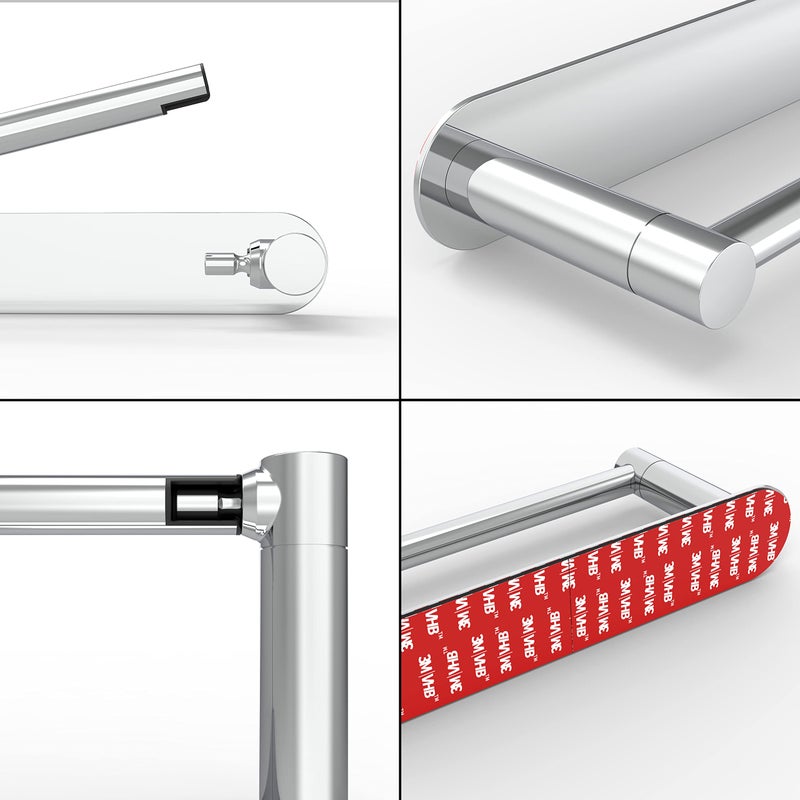 WZRUA Adhesive Toilet Paper Holder Chrome Bathroom Double Post Pivoting Toilet Tissue Holder Polished Roll Holder Stick On No Drilling Stainless Steel and Zinc Alloy - Image 5