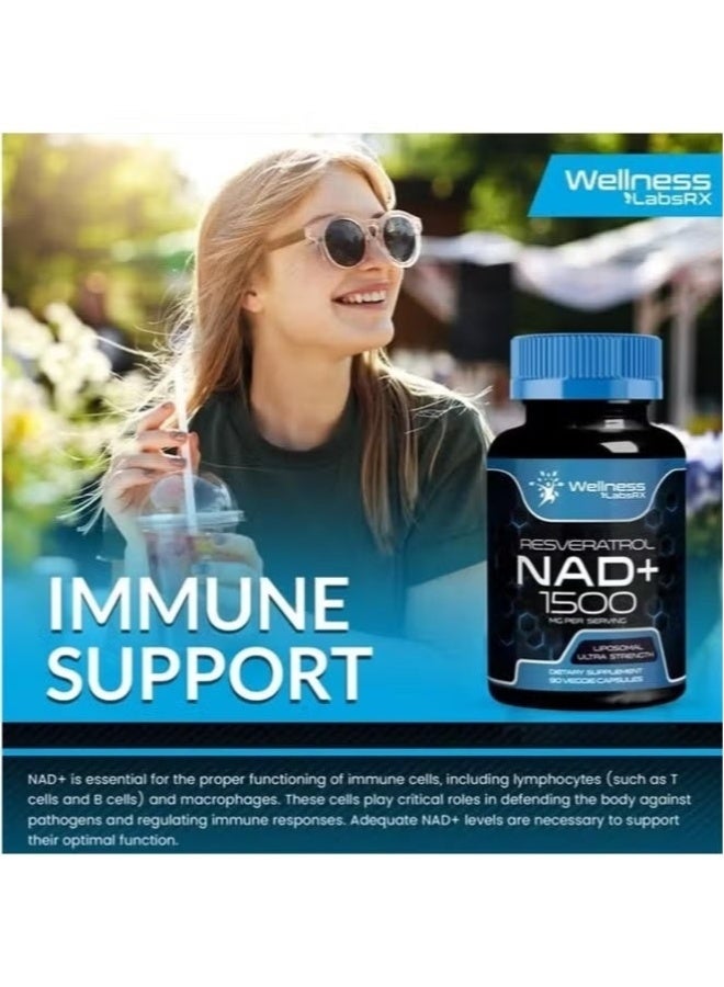 العافية لابسركس ريسفيراترول NAD+ 1500 مجم – مضاد أكسدة عالي القوة وداعم للطاقة الخلوية – مكمل صحي لنمط حياة نشط وحيوية يومية – 90 كبسولة نباتية - Image 2