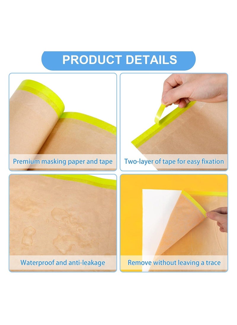 Pre Taped Masking Paper for Painting 12M Tape and Drape Painters Paper Paint Adhesive Protective for Covering Skirting Frames Cars and Auto Body 4 Rolls