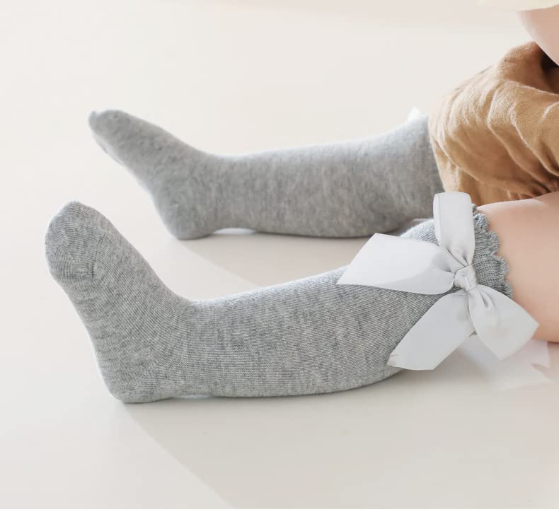 QandSweet Baby Girl Knee-High Socks Toddlers Bow Stockings Newborn Infant Sock (0-12 Months, Solid Colors) - Image 5