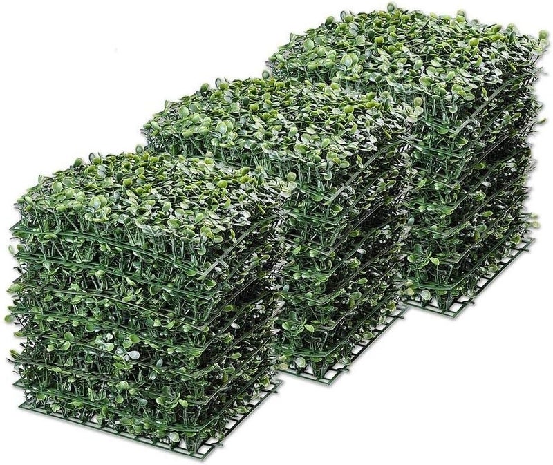 Fourwalls Artificial PVC Eucalyptus Boxwood Wall Mat (Green, 15 cm x 15 cm x 2 cm) -Set of 12 - Image 1
