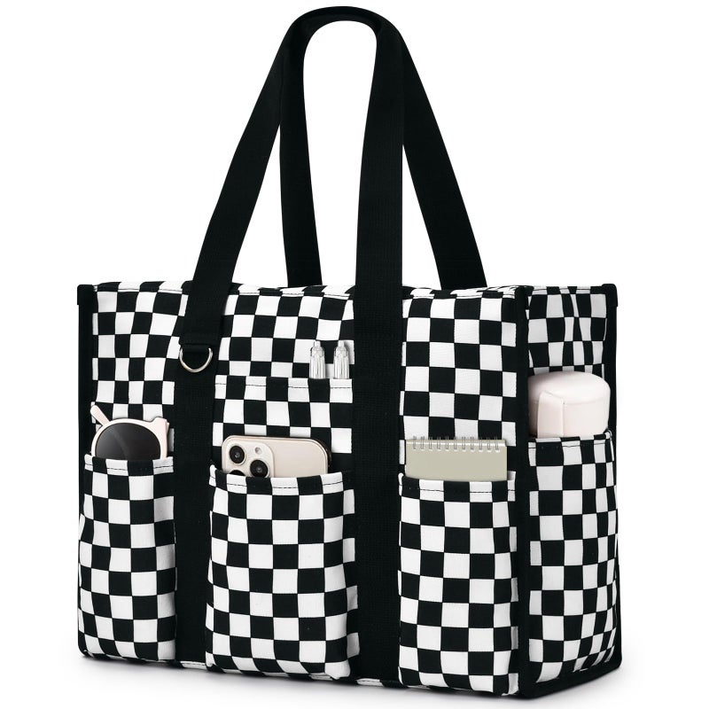 Becokan Large Tote Bag for Women Waterproof with 12 Pockets Top Zipper Closure Utility Teacher Nurse Bags for Work School - Image 1
