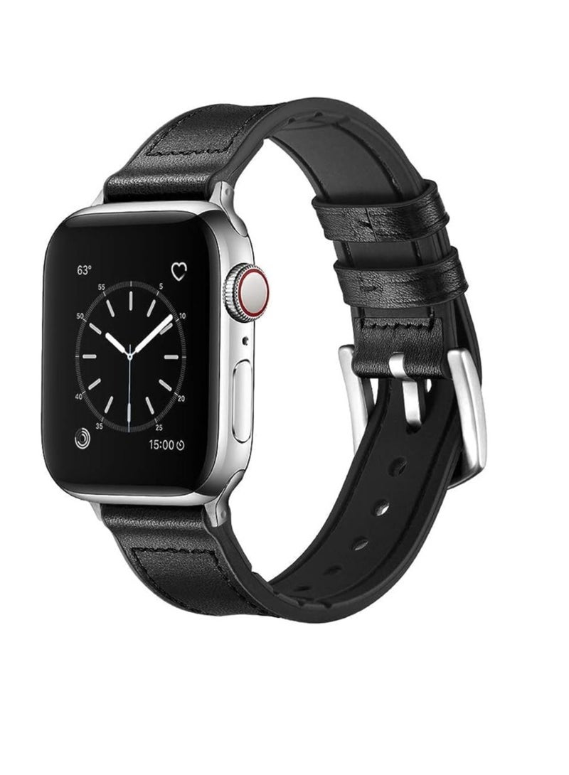 Leather Strap Compatible with Apple Watch 49mm 45mm 42mm/ Silicone Inner Wax Leather Strap Compatible with Apple Ultra/Ultra 2 SE SE2 Series 9/8/7/6/5/4/3/2/144mm - Image 2