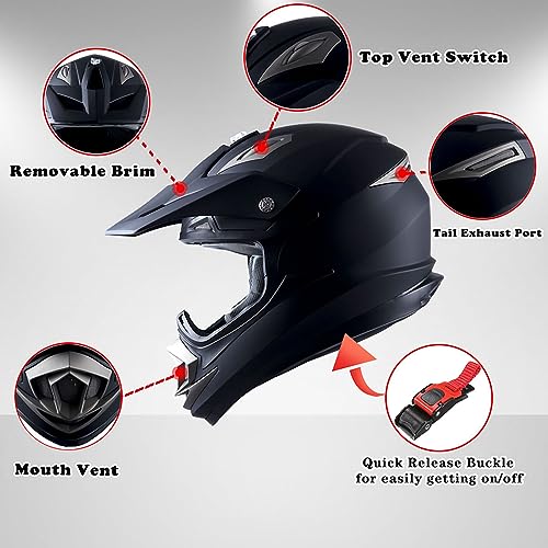 1Storm Adult Motocross Helmet Off Road MX BMX ATV Dirt Bike Mechanic HGXP14B Matt Black - Image 4