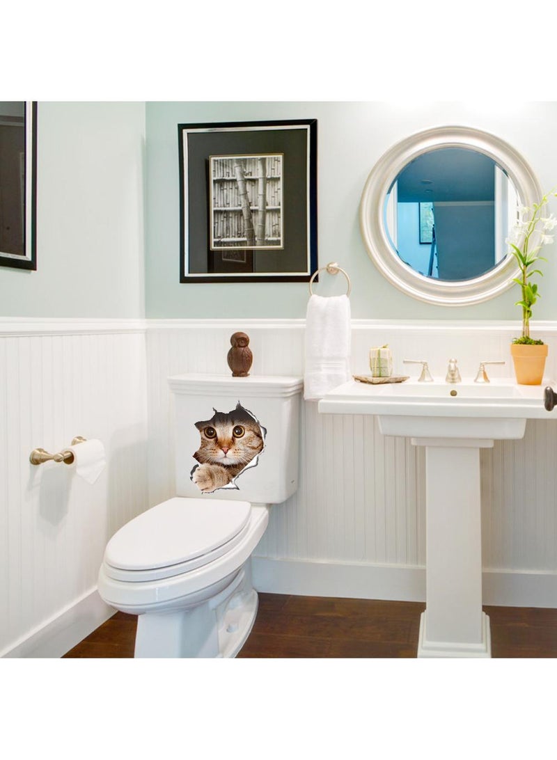 3Pcs Creative Cat & Dog 3D broken wall visual impact wallpaper toilet toilet stickers 21*29CM  - Image 2