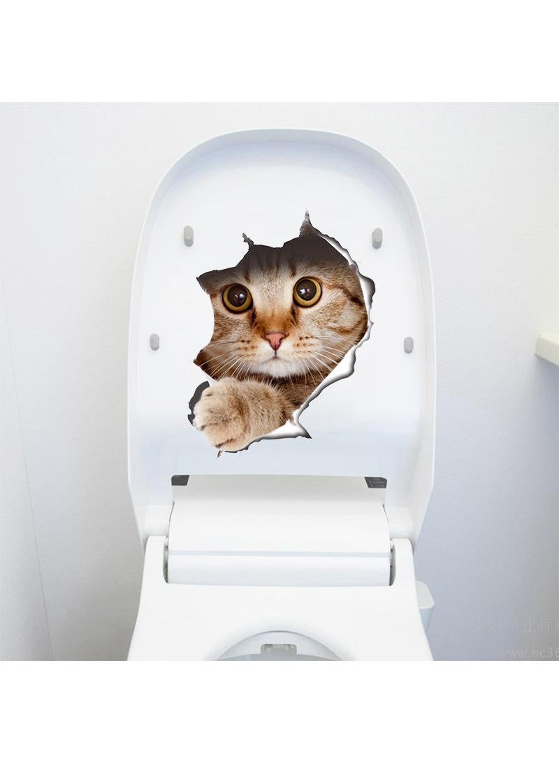 3Pcs Creative Cat & Dog 3D broken wall visual impact wallpaper toilet toilet stickers 21*29CM  - Image 1