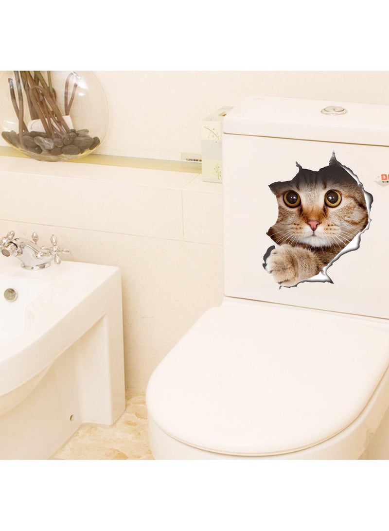 3Pcs Creative Cat & Dog 3D broken wall visual impact wallpaper toilet toilet stickers 21*29CM  - Image 3