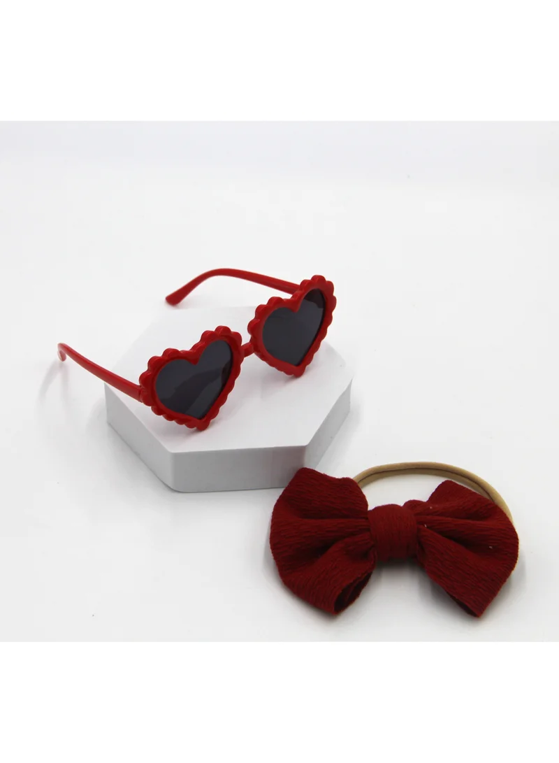 D'Daniela Aisha Glasses and Bow Barrette Ponytail Set For Babies and Girls - Burgundy