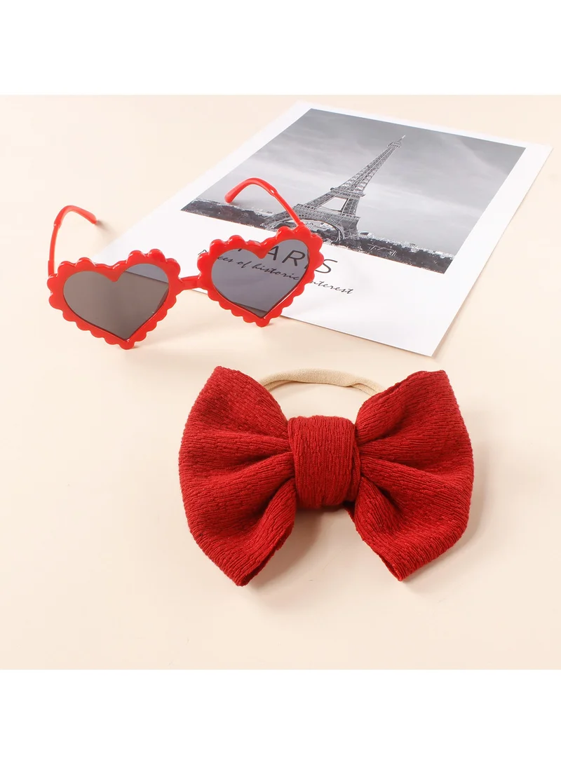 D'Daniela Aisha Glasses and Bow Barrette Ponytail Set For Babies and Girls - Burgundy