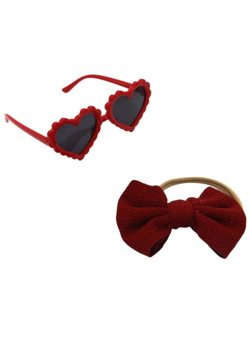 D'Daniela Aisha Glasses and Bow Barrette Ponytail Set For Babies and Girls - Burgundy - Image 1