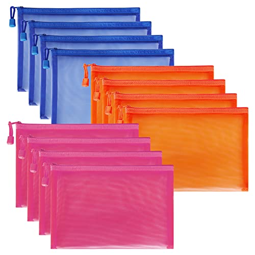 Sinzip 12 Pieces Zipper Nylon Mesh Pouch Mesh Cosmetic Bags Makeup Bags Pencil Case Multipurpose Travel Bags for Cosmetic School Office Supplies and Travel Accessories Multicolored 01 A5 - Image 1