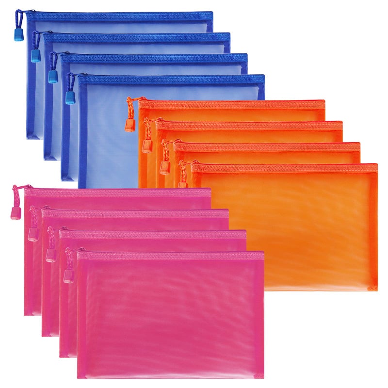 Sinzip 12 Pieces Zipper Nylon Mesh Pouch Mesh Cosmetic Bags Makeup Bags Pencil Case Multipurpose Travel Bags for Cosmetic School Office Supplies and Travel Accessories Multicolored 01 A5 - Image 2