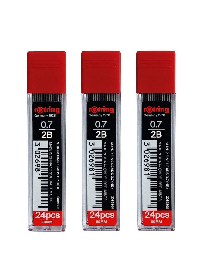 Rotring 0.7Mm 2B Super Polymer Pencil Lead - Pack Of 3 Tubes - 72 Leads In Total - Refills For Mechanical Pencils - Image 1