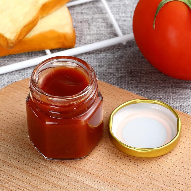 ARUZEN Mini Glass Jars Gold Lids, Bee Charms Honeybee Pendant, Honey Dipper Sticks, Jute Tag String，Wedding Baby Show Thank You Party Gifts, Crafts Canning Glasses Jar (45, hexagon, 48 - Image 3