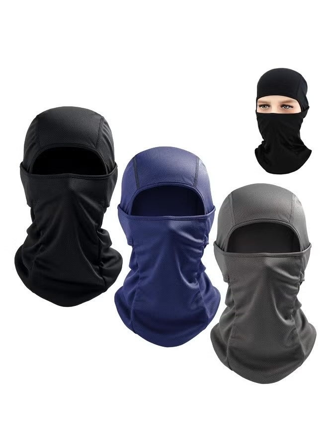 3Pcs Balaclava Face Mask, Adjustable Windproof Dustproof UV Protection Face Cover for Men Women Skiing Snowboarding Cycling Hiking, Black, Navy Blue, Grey