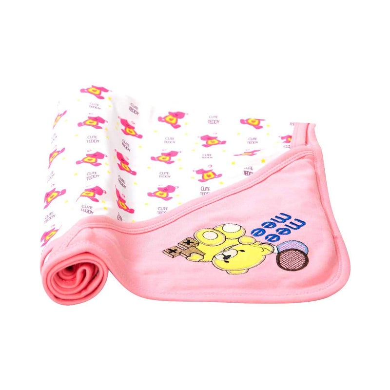 mee mee Mee Mee 100 Soft Cotton Hooded Baby Wrapper Cum Warmer Blanket with Hood for New Born Baby 0 to 6 Months Pink - Image 1