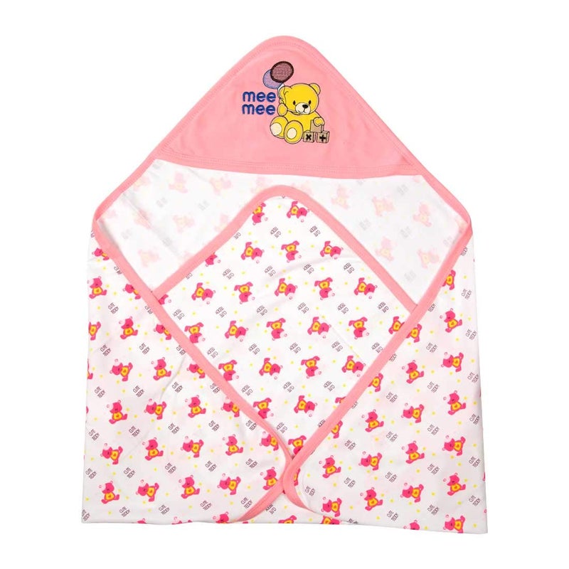 mee mee Mee Mee 100 Soft Cotton Hooded Baby Wrapper Cum Warmer Blanket with Hood for New Born Baby 0 to 6 Months Pink - Image 2