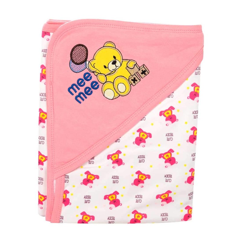 mee mee Mee Mee 100 Soft Cotton Hooded Baby Wrapper Cum Warmer Blanket with Hood for New Born Baby 0 to 6 Months Pink - Image 5