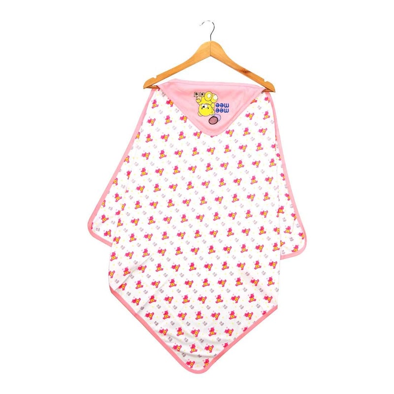 mee mee Mee Mee 100 Soft Cotton Hooded Baby Wrapper Cum Warmer Blanket with Hood for New Born Baby 0 to 6 Months Pink - Image 3