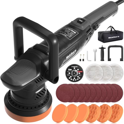 Makihara Car Buffer Polisher, 5 Inch Random Orbital Car Polisher, 1600W 6 Variable Speed 600-3600 RPM, 26Pcs Attachments, Polisher for Car Detailing, Boat Sanding, Scratch Removing - Image 1