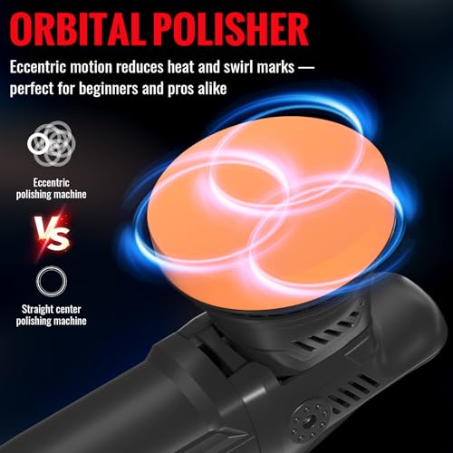 Makihara Car Buffer Polisher, 5 Inch Random Orbital Car Polisher, 1600W 6 Variable Speed 600-3600 RPM, 26Pcs Attachments, Polisher for Car Detailing, Boat Sanding, Scratch Removing - Image 4