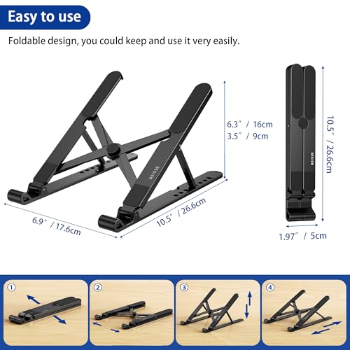 BESIGN LS01 Pro Ergonomic Laptop Stand, Plastic Laptop Riser, Portable and Adjustable Notebook Computer Holder Compatible with 10-14" Laptops (Black) - Image 5