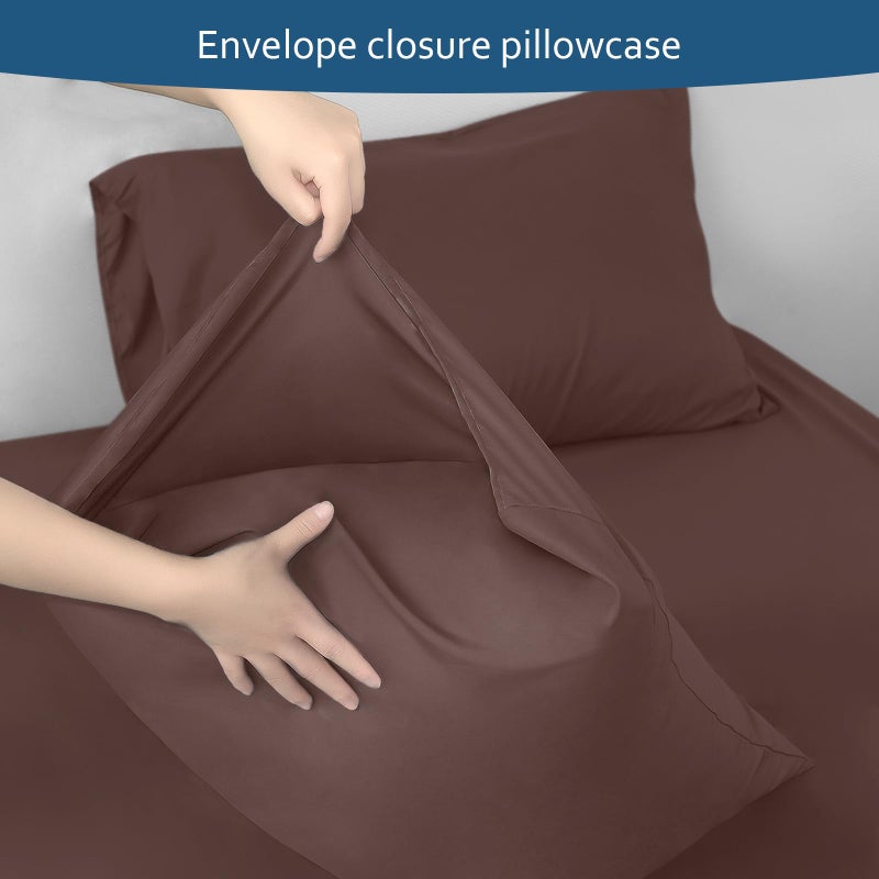 Moonsea Deep Pocket Full Sheet Set - Full Size Sheet Sets for Air Mattress - Breathable & Extra Soft Easy Fit 16in to 24in Mattress - 4 Piece Set - Brown Bed Sheets Set - Image 3
