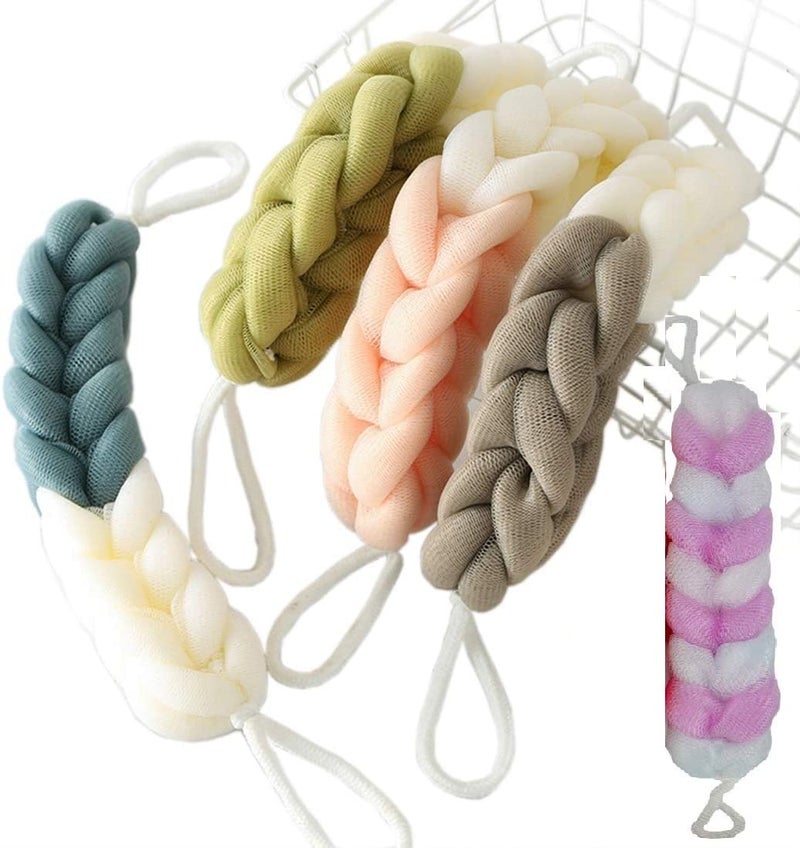 Sun Bird Mesh Long Stretch Back Sponge with Rope Handles Back Scrubber Bath Shower Mesh Sponge Exfoliating Body Scrub Stretch Braided Loofah for Men and Women (5 Packs) - Image 2