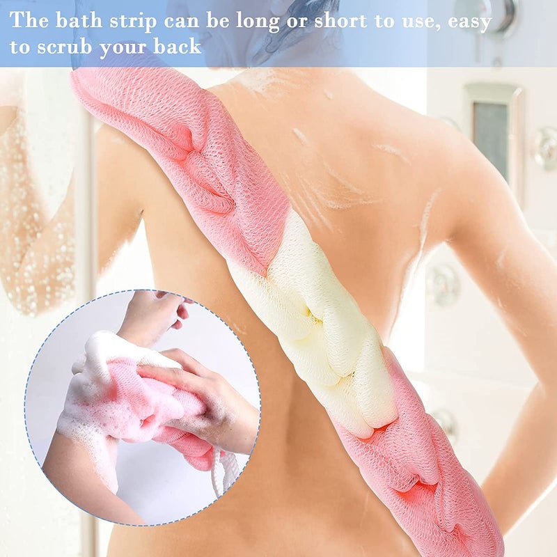 Sun Bird Mesh Long Stretch Back Sponge with Rope Handles Back Scrubber Bath Shower Mesh Sponge Exfoliating Body Scrub Stretch Braided Loofah for Men and Women (5 Packs) - Image 4