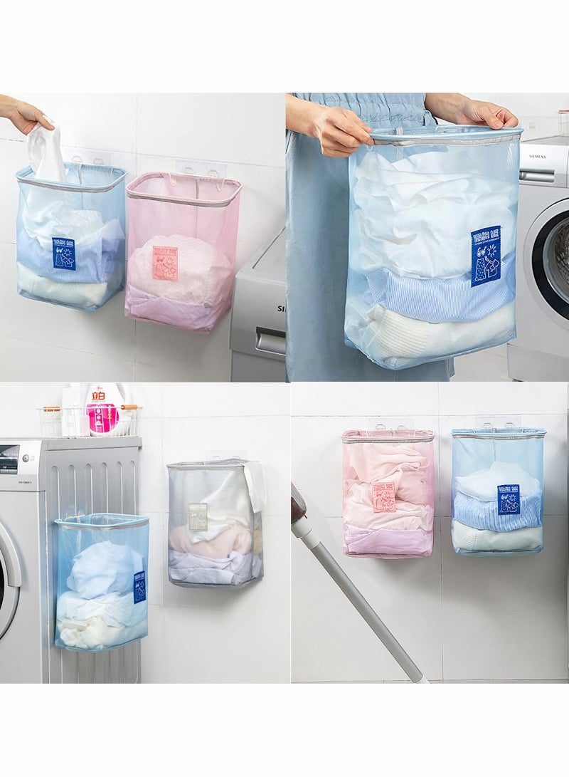 2 Pack Wall Hanging Mesh Laundry Hamper Space Saving Design with Wide Open Top for Dirty Clothes Storage Machine Washable Ideal for Bathroom Closet and More - Image 3