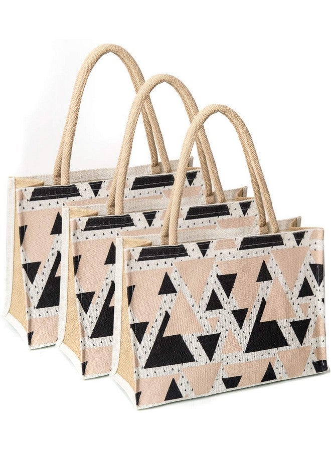 H&B Jute Shopping Bag - Jute bags for grocery shopping, Shoulder bag, Jute tote, Jute Travel bag, and reusable grocery bag Kitchen Essential - Triangle (Combo Of 3 - Beige) - Image 1