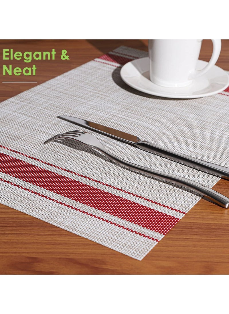 VIO Set of 6 Durable Vinyl Washable Wipeable Heat Resistant Placemats Anti Abrasion Quick Drying Beautiful Non Slip Woven Protector PVC Table Mats for Dining Kitchen Home Indoor Outdoor Style 6  - Image 5