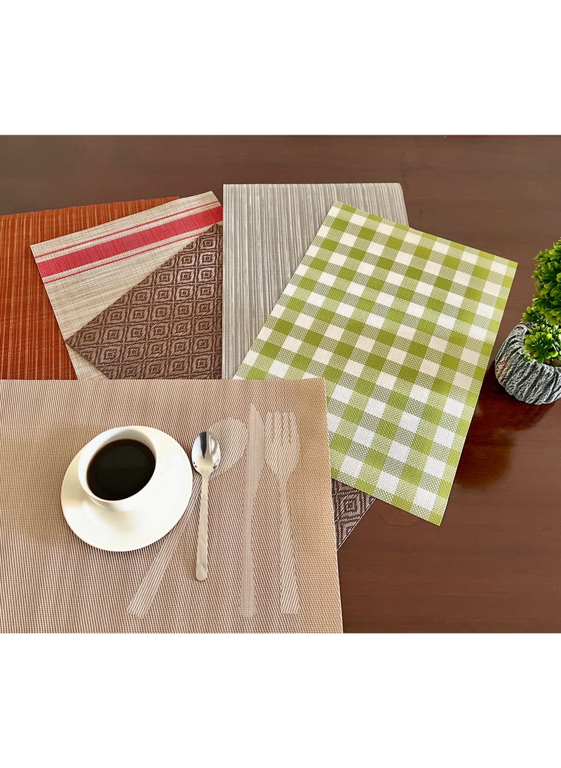 VIO Set of 6 Durable Vinyl Washable Wipeable Heat Resistant Placemats Anti Abrasion Quick Drying Beautiful Non Slip Woven Protector PVC Table Mats for Dining Kitchen Home Indoor Outdoor Style 6  - Image 4