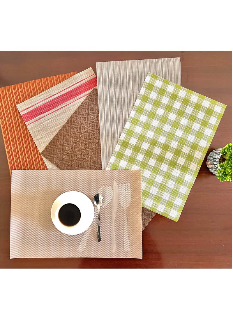 VIO Set of 6 Durable Vinyl Washable Wipeable Heat Resistant Placemats Anti Abrasion Quick Drying Beautiful Non Slip Woven Protector PVC Table Mats for Dining Kitchen Home Indoor Outdoor Style 6  - Image 2