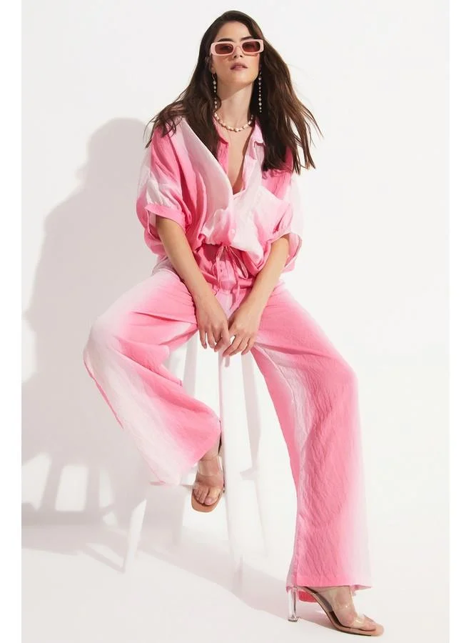 JUNE June Women Viscose Blend Shirt Trouser Set Pink