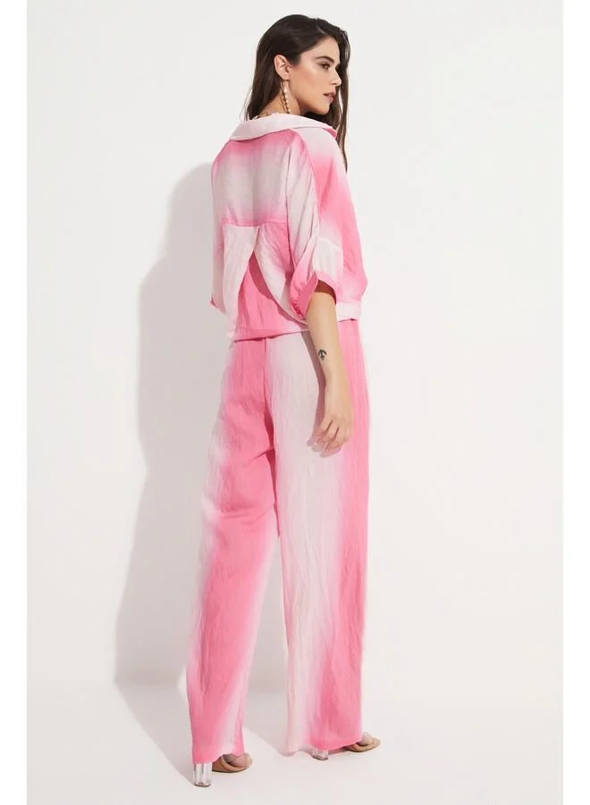 JUNE June Women Viscose Blend Shirt Trouser Set Pink