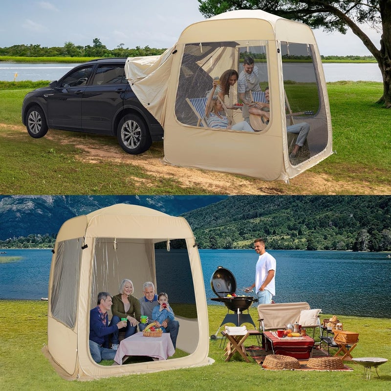 EighteenTek 5 Person All Weather Pop Up Camping Screen Tent/SUV Tent, Outdoor Screen Room for Camping with Shelter Mesh & Waterproof PVC, Instant Screen House Portable for Car SUV Van 7'L X 6.5'W X 7.7'H - Image 1
