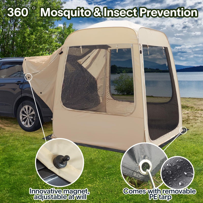 EighteenTek 5 Person All Weather Pop Up Camping Screen Tent/SUV Tent, Outdoor Screen Room for Camping with Shelter Mesh & Waterproof PVC, Instant Screen House Portable for Car SUV Van 7'L X 6.5'W X 7.7'H - Image 4