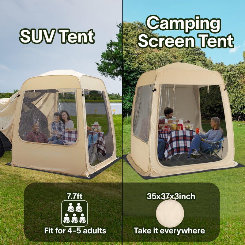 EighteenTek 5 Person All Weather Pop Up Camping Screen Tent/SUV Tent, Outdoor Screen Room for Camping with Shelter Mesh & Waterproof PVC, Instant Screen House Portable for Car SUV Van 7'L X 6.5'W X 7.7'H - Image 2