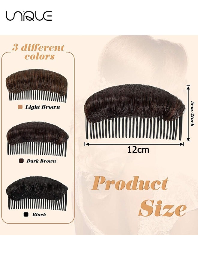 يونيك 3 قطع كعكة الشعر غير مرئية كاذبة الشعر كليب ، الشعر قاعدة نتوء رقيق الشعر وسادة تصفيف إدراج أداة حجم رقيق الأميرة تصفيف زيادة وسادة الشعر للنساء الفتيات (أسود ، بني فاتح ، بني غامق) - Image 2