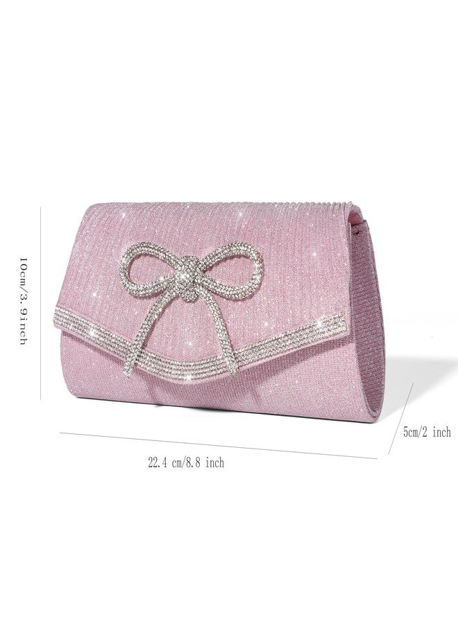 Trisapu Bow Evening Bag Sparkly Clutch Purses for Women Wedding Glitter Rhinestone Party Prom Purse Dressy Clutch Bags, Pink, Small - Image 5