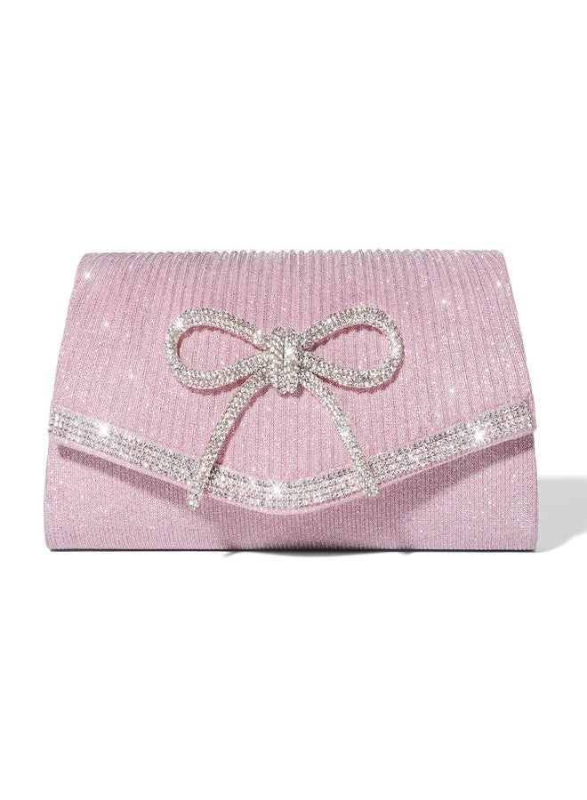 Trisapu Bow Evening Bag Sparkly Clutch Purses for Women Wedding Glitter Rhinestone Party Prom Purse Dressy Clutch Bags, Pink, Small - Image 1