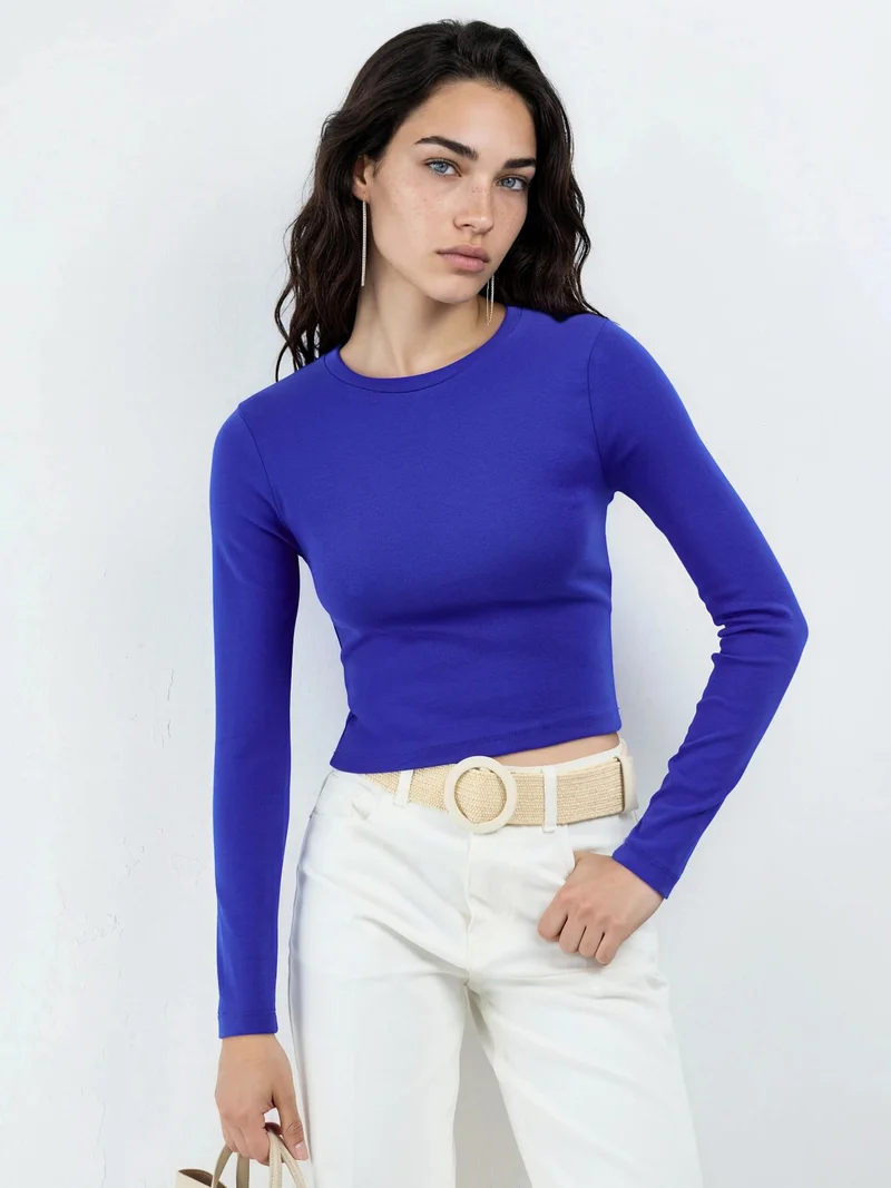Busem BUSEM Slim Fit Long Sleeved Crop Top with Crew Neck