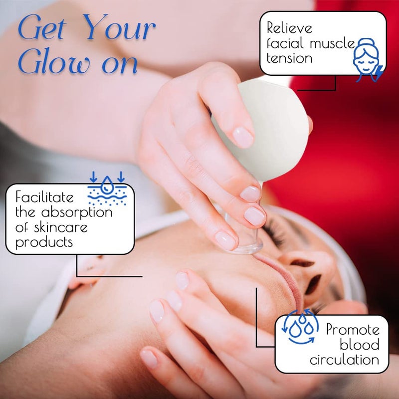 Vinban 4 PCS Glass Facial Cupping Set | Silicone Vacuum Suction | Cupping Massage Therapy | A Kit For Anti Cellulite, Anti Wrinkle and Instantly Ageless Skin | For Eyes, Face and Body(White) - Image 3