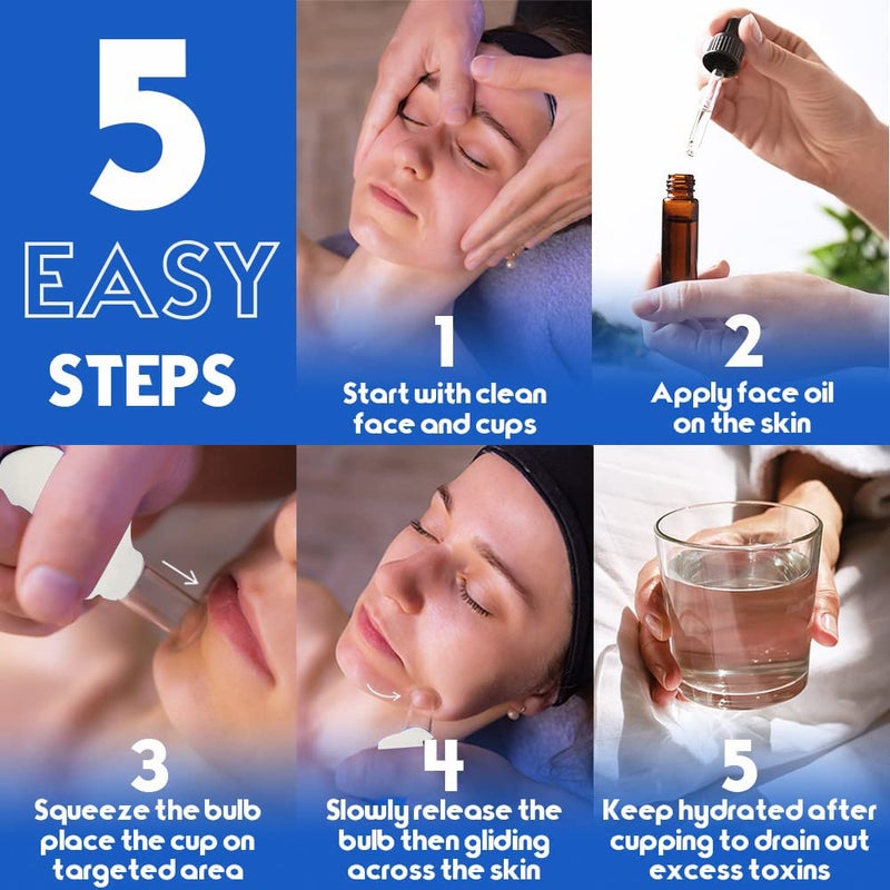 Vinban 4 PCS Glass Facial Cupping Set | Silicone Vacuum Suction | Cupping Massage Therapy | A Kit For Anti Cellulite, Anti Wrinkle and Instantly Ageless Skin | For Eyes, Face and Body(White) - Image 5