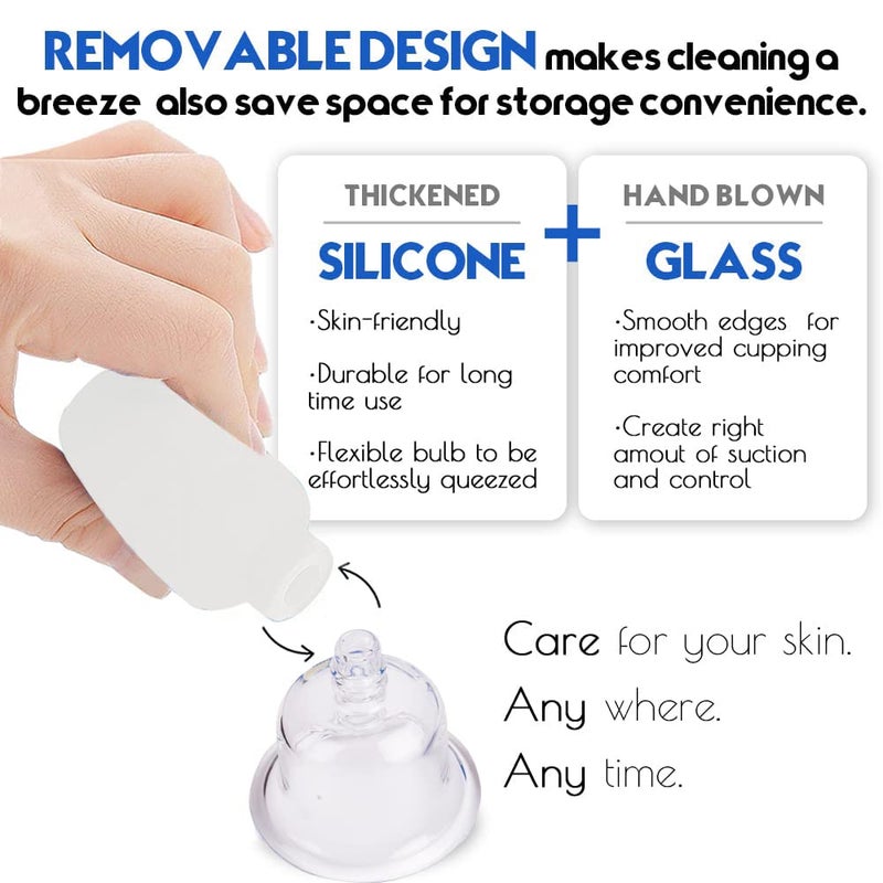 Vinban 4 PCS Glass Facial Cupping Set | Silicone Vacuum Suction | Cupping Massage Therapy | A Kit For Anti Cellulite, Anti Wrinkle and Instantly Ageless Skin | For Eyes, Face and Body(White) - Image 2