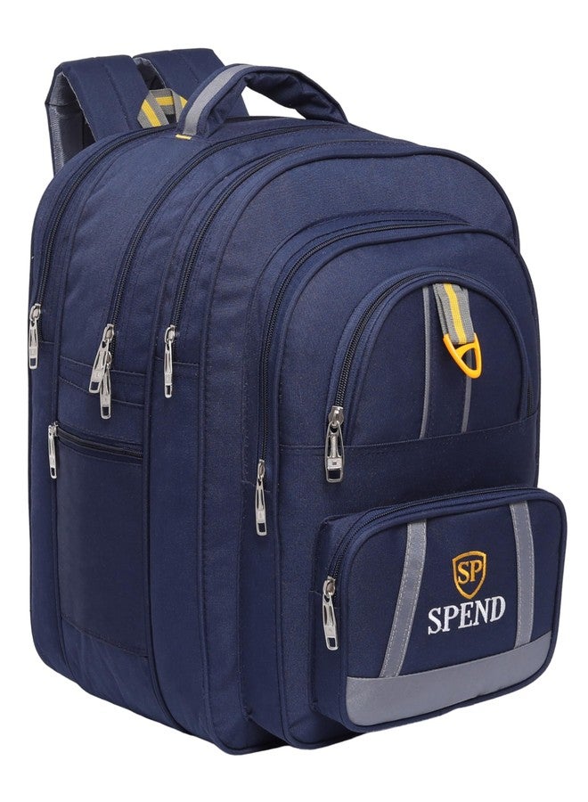 حقيبة ظهر مدرسية مع حقيبة غداء من SPEND | حقيبة مدرسية متعددة الأغراض وواسعة للطلاب | تصميم متين متعدد الجيوب، خفيف الوزن، بسعة تخزين عالية للاستخدام اليومي (بني، أزرق داكن) - Image 4