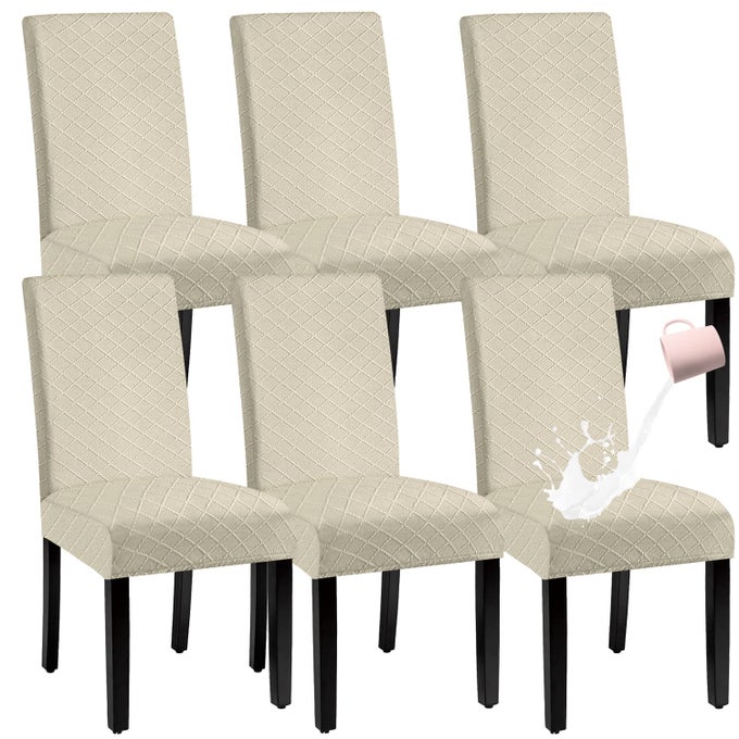 WATERPROOF DINING CHAIR COVERSPANDEX FABRIC FIT STRETCH CHAIR SLIPCOVERREMOVABLE WASHABLE JACQUARD PARSONS CHAIR COVERS BEIGESET OF 6